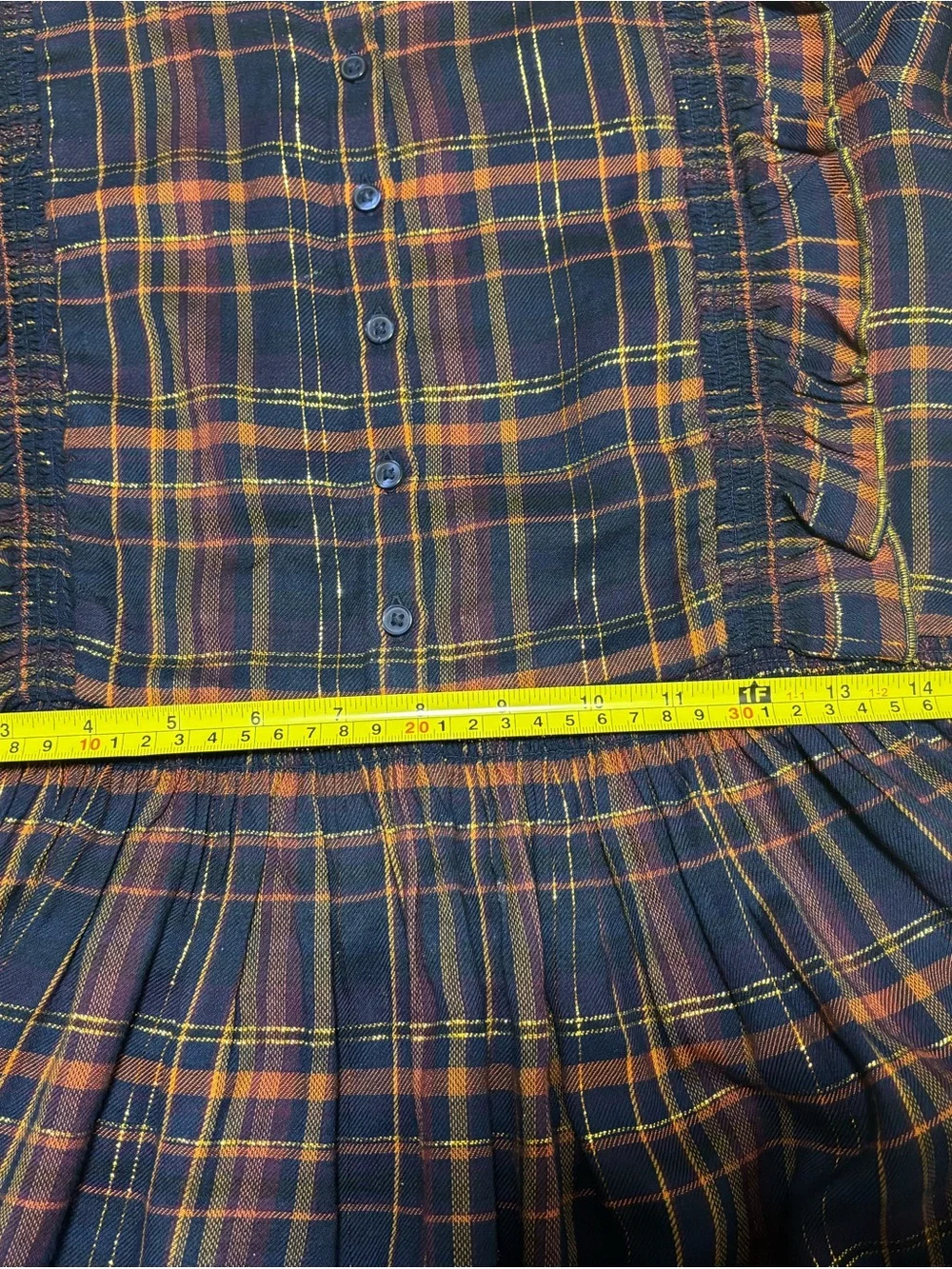 Cat & Jack Plaid Metallic Gold Tread Ruffle Dress Girls XL NWOT